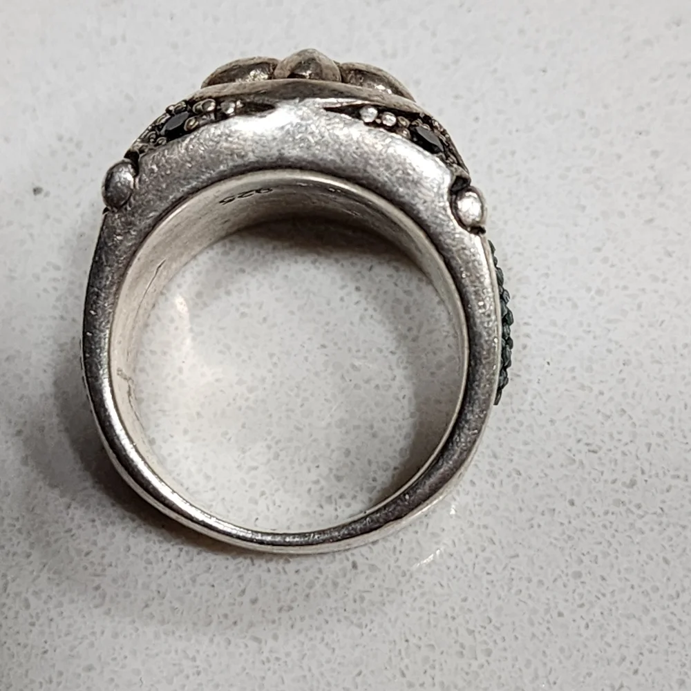 Sterling silver Stingray leather fleur-de-lis black zirconia size 8.5 unisex - Picture 6 of 6